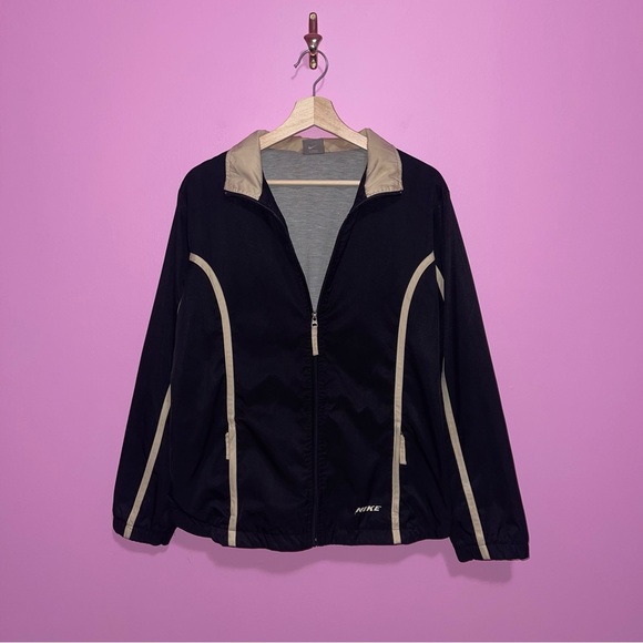 Nike Jacket Women’s Large Black‎ Tan Cinched Vintage Y2K Early 2000s Windbreaker - Picture 2 of 10